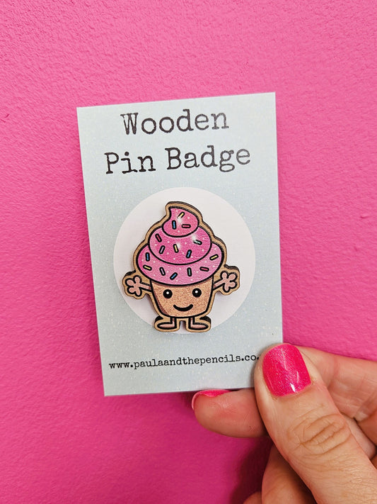 Cupcake Wooden Badge